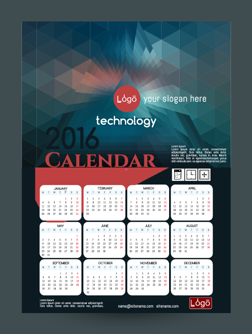 Fond de technologie avec le vecteur de calendrier 2016 02 technologie calendrier arrière plan 2016   