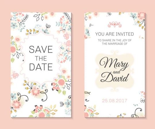 Hochzeits-Einladungskartenvorlage mit floralen Vektoren 03 Karte Hochzeit floral Einladung   