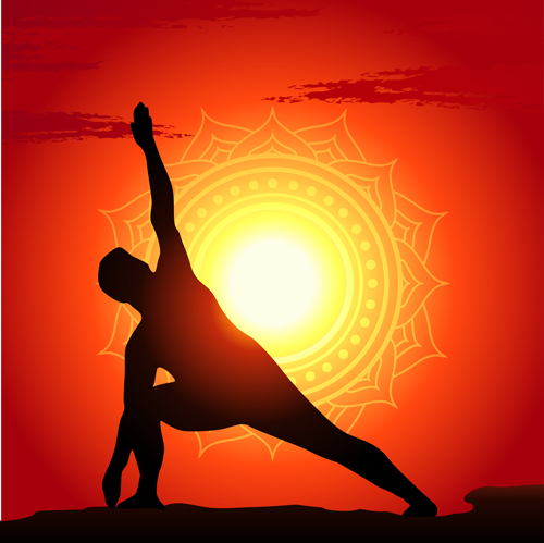 Yoga-Silhouetter mit Sonnenuntergangshintergrund Vektoren 06 yoga sunset silhouetter Hintergrund   