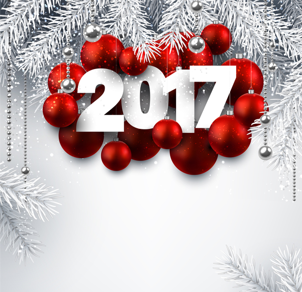 2017赤クリスマスボールを新年輝く背景ベクトル02 輝く 赤 新しい 年 ボール クリスマス 2017   