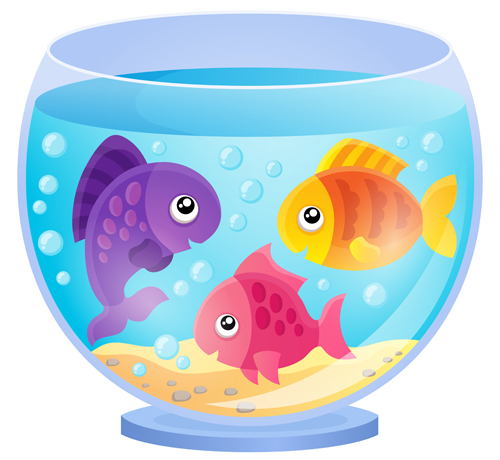 魚と一緒の水槽漫画ベクトルセット07 漫画 水族館   