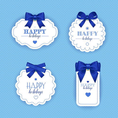 Noeud bleu avec des cartes de vacances blanches vecteur 03 vacances cartes Bleu blanc arc   