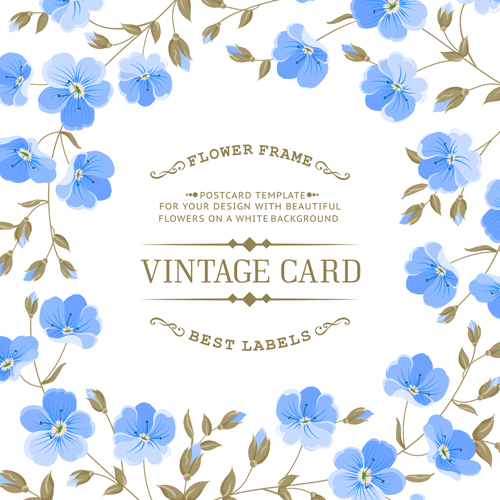 Fleur bleue avec le vecteur de carte Vintage vintage fleur conception carte Bleu   