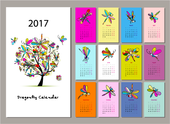 Kalender 2017 Zeichentrickstile Vektormaterial 10 Kalender cartoon 2017   