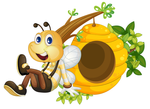 Cartoon-Biene und Bienenstöcke Vektormaterial 01 cartoon Bienenstöcke Biene   