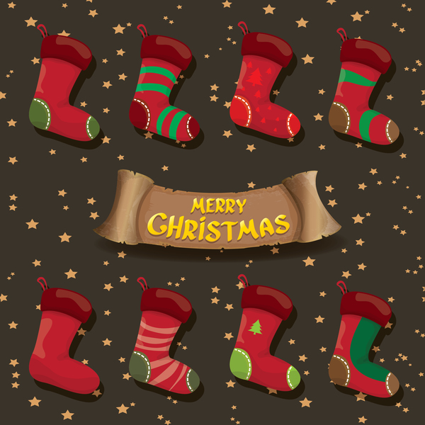 Cartoon Weihnachtssocken mit Retro-Weihnachts-Banner-Vektor 12 Weihnachten Socken Retro-Schrift cartoon banner   