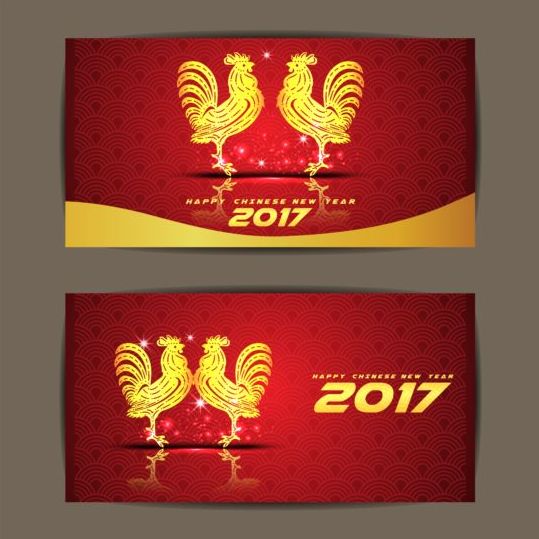 Nouvel an chinois 2017 de cartes vectorielles de coq 02 neuf coq Chinois cartes année 2017   