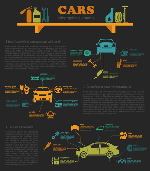 Creative car service infographies Template Vector 07 voiture modèle infographie Créatif   