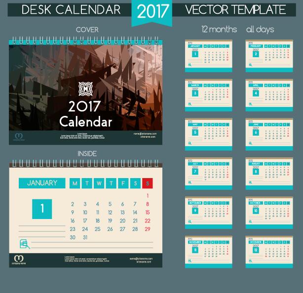 Bureau 2017 calendrier couverture et intérieur modèle vecteur 08 couverture calendrier bureau à l’intérieur 2017   