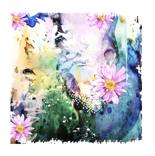 描かれた水彩花アート背景ベクトルセット08 花 背景ベクトル 背景 水彩 描画   