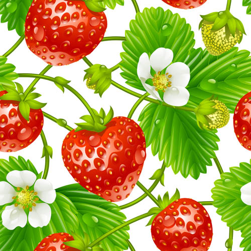 Frische Erdbeeren mit blumenem, nahtlosem Mustervektor nahtlos Erdbeeren Blume Beeren   