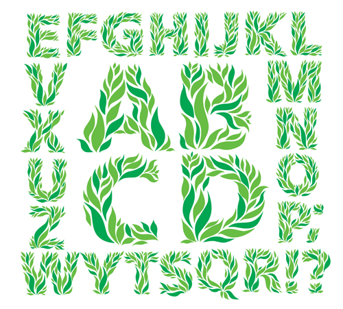 Grün lässt Alphabet ausgezeichnet Vektor 01 grüne Blätter Exzellent alphabet   