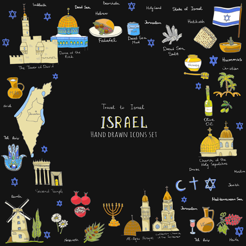Handgezeichnete Israel Reiselemente Vektor 04 Reisen Israel Hand gezeichnet   