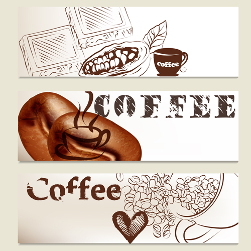 Handgezeichnete Kaffeebanner-Elemente Vektor 02 kaffee Hand gezeichnet banner   