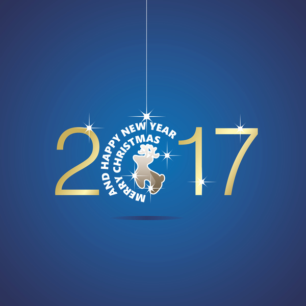 ハッピーニューイヤー2017クリスマスボール鹿青ベクトル 鹿 青 新しい 幸せ 年 ボール クリスマス 2017   