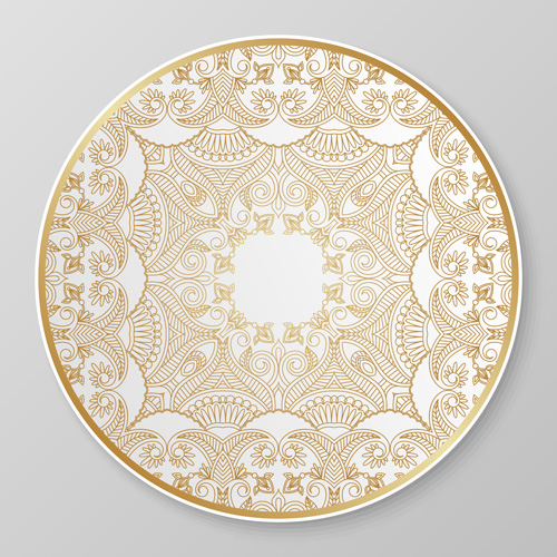 Platten mit goldenem Blumenschmuck vector 03 Platten Ornamente golden floral   