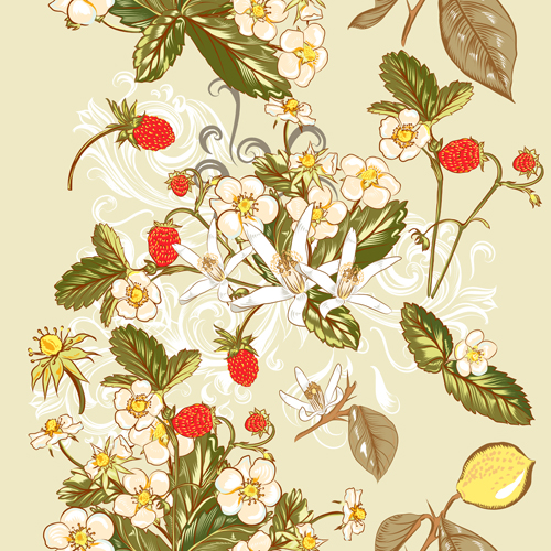 Nahtlose weiße Blüten mit wildem Erdbeervektormuster wild nahtlos Muster Erdbeere Blumen   