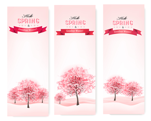 Bannières de printemps avec le vecteur d’arbre Rose rose printemps bannières arbre   