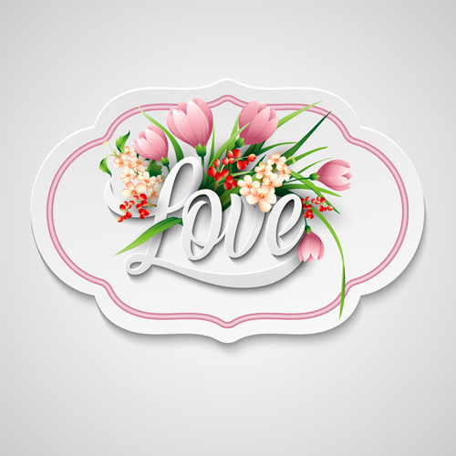 Valentinstag Karte mit rosa Blumenvektor 01 Valentine tag pink Karte Blume   