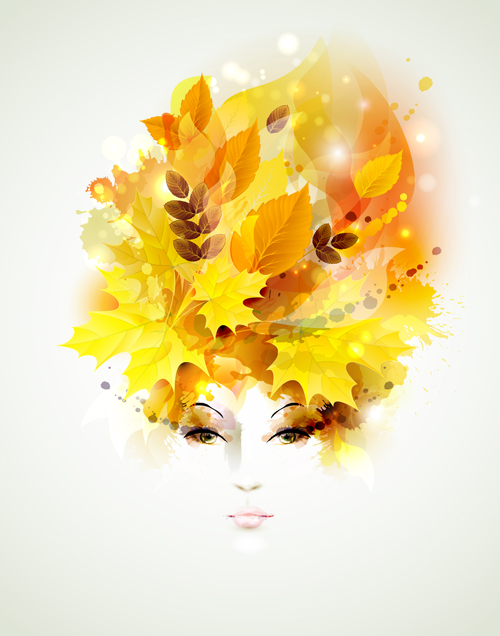 Visage de femmes avec des feuilles d’automne vecteur 01 visage feuilles femmes automne   