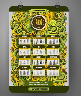 2016 calendrier avec motif d’ornements vecteur 16 ornements motif calendrier 2016   