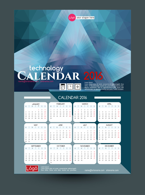 2016テクノロジーカレンダーテンプレートベクター08 技術 テンプレート カレンダー 2016   