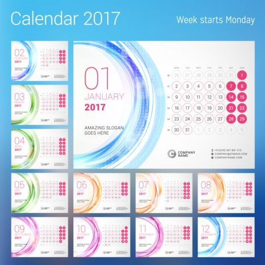 2017 calendrier avec bouton rond vecteur 04 rond calendrier bouton 2017   