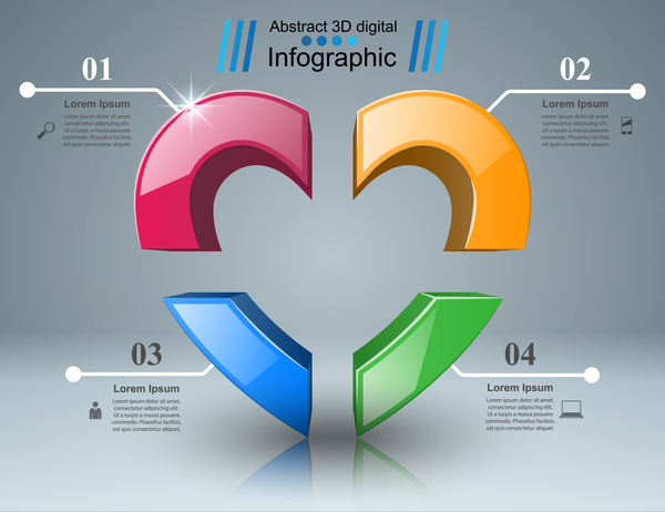 Abstract 3D Digital Heart Infografiektoren 08 Infografik Herz digital abstract   