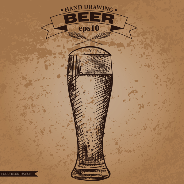 Bier-Food-Illustration Handdarwing-Vektor 05 Handdarwing Essen Bier   