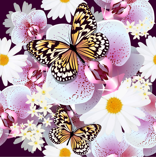 Papillons avec vecteur floral seamless pattern Vector 03 sans soudure papillons motif floral   