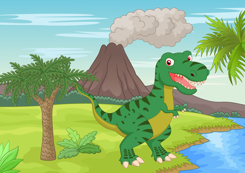 Cartoon-Dinosaurier mit Naturlandschaftsvektor 01 Natur Landschaft Dinosaurier cartoon   