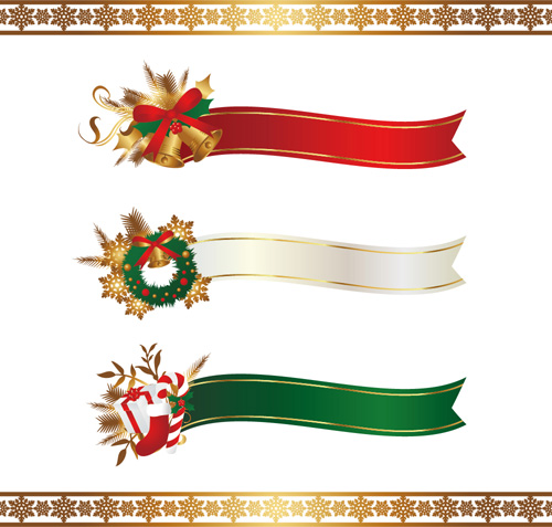 Weihnachtsbändchen-Banner mit Schneeflocken-Rändern Vektor Weihnachten Schneeflocke Ränder banner band   
