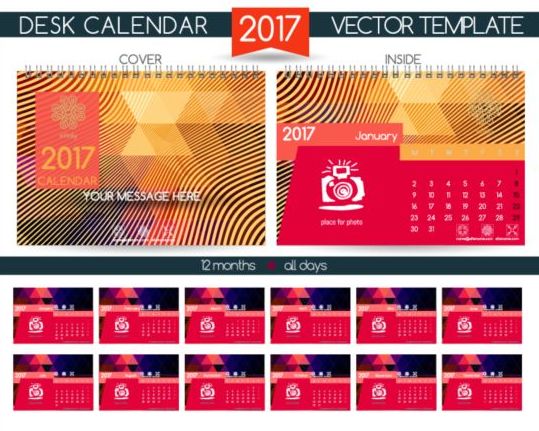 Société 2017 bureau calendrier Design vecteur modèle 02 Entreprise calendrier bureau 2017   