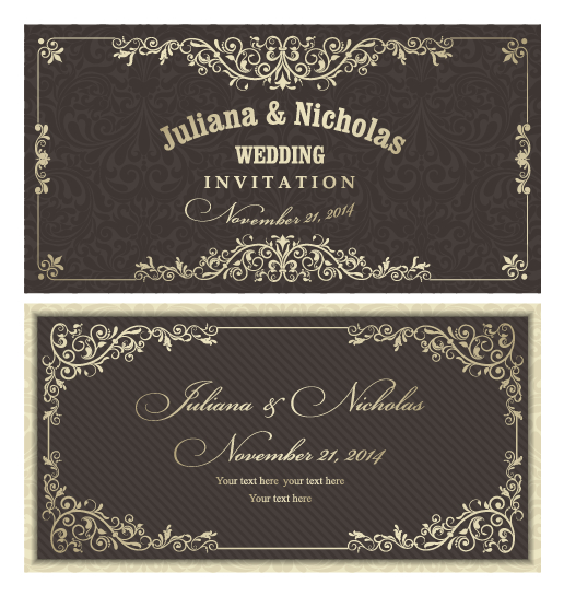 Motif décoratif mariage cartes d’invitation vecteur ensemble 04 motif décoratif modèle mariage invitation décoratif cartes d’invitation carte   