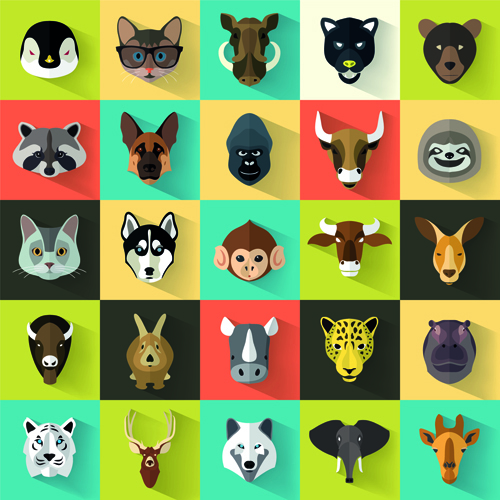 Différentes têtes d’animaux icônes vecteur ensemble 02 tête icônes different Animal   