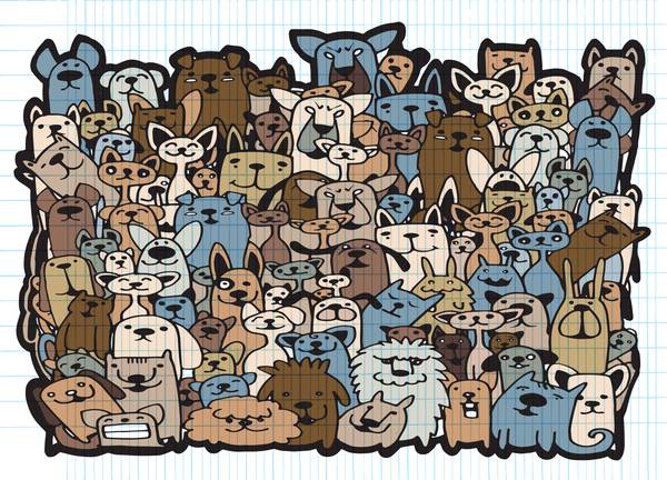 Chien et chat groupe Doodle Vector 03 groupe doodle chien chat   