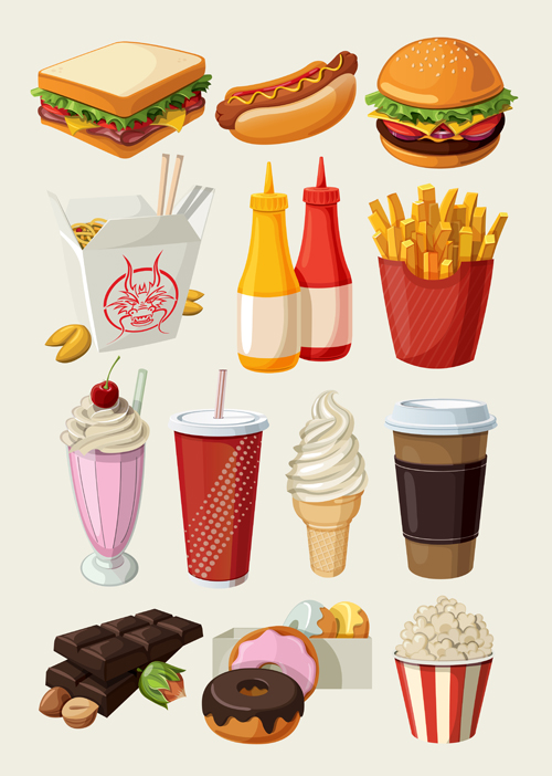 Fastfood und Schokolade mit Eiscreme-Ikonen Vektor Schokolade icons fast food Eis   