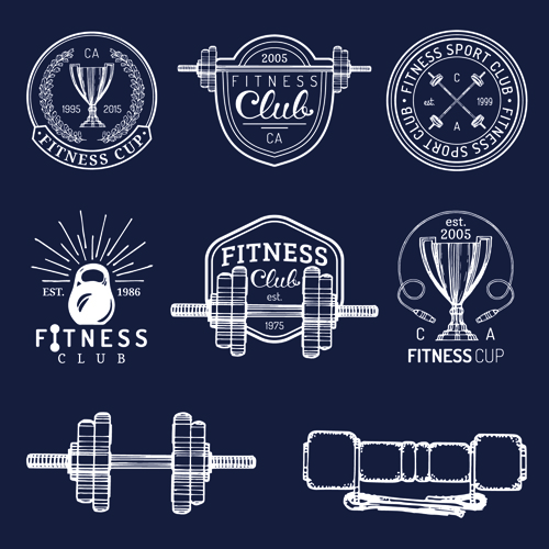 Étiquette d’entraînement de conditionnement physique avec jeu de vecteur de logo 02 logotype label formation fitness   