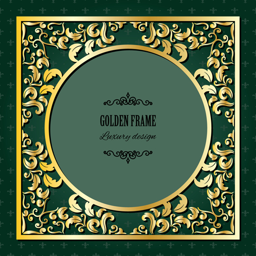 グリーン招待状カードベクトル01のゴールデンフレーム 招待状 フレーム ゴールデン グリーン カード   