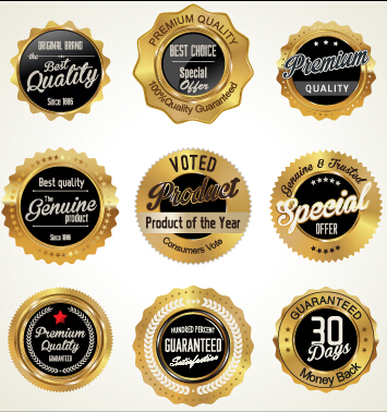 Étiquettes commerciales de luxe dorées avec des badges vecteur 02 or étiquettes commercial badges   