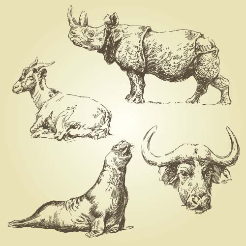 手描き野生動物ベクターセット10 手 図面 動物   