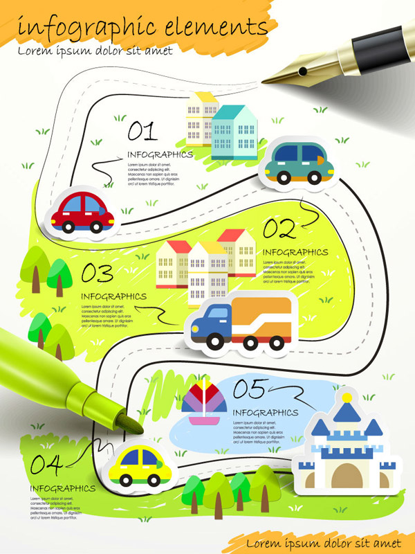 Vecteur infographique de transport urbain dessiné à la main transport tirage à la main infographic dessiné à la main   