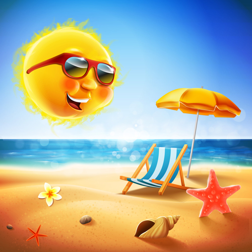 Heißer Sommerurlaub mit lustigem Sonnenvektor 05 Urlaub Sommer Hintergrund heiß   