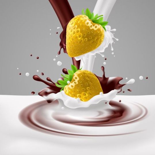 Milch Choco Spritzer mit Erdbeeren Vektorhintergrund 02 splash Milch Hintergrund Erdbeeren choco   