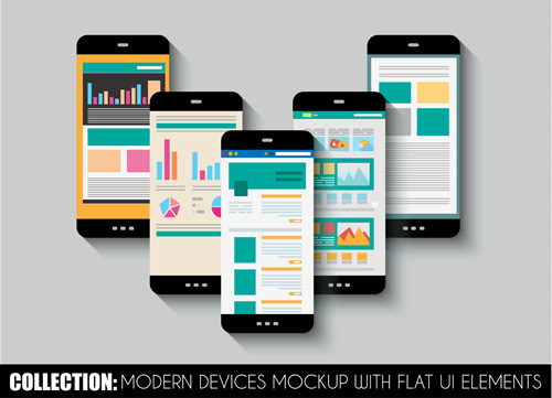 Maquette d’appareils mobiles avec des éléments d’interface utilisateur Flat Vector 02 mobile maquette flat elements   