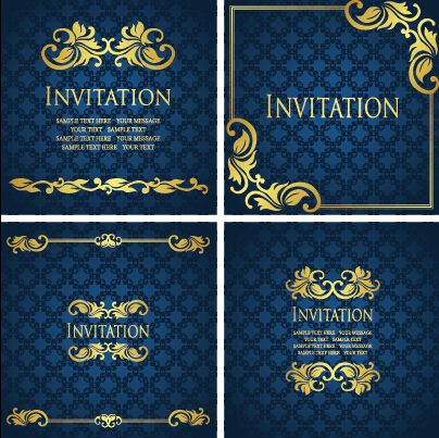 Ornement or fleuri invitation carte fond vecteur 02 ornement invitation fond de carte carte   