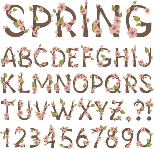 Alphabets de fleur rose avec le vecteur de nombres rose fleur chiffres alphabets   