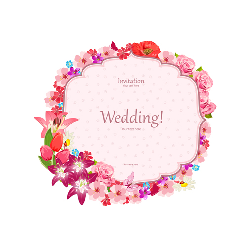 Pink Blumenrahmen Hochzeits-Einladungskarten Vektor 02 pink Hochzeit Einladungskarten Blume   