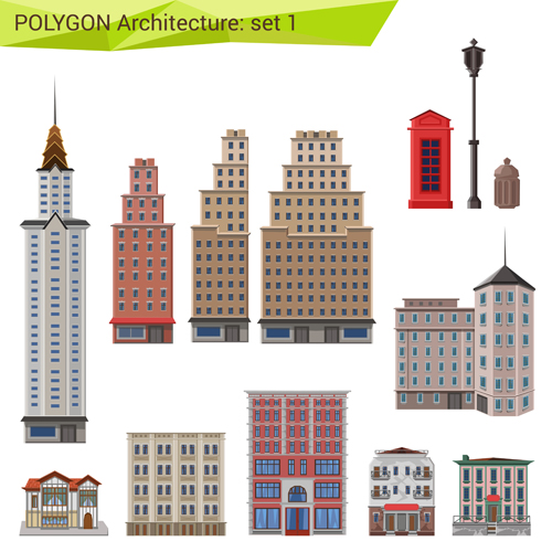 Ensemble vectoriel de conception d’architecture polygonale 01 polygonale architecture   