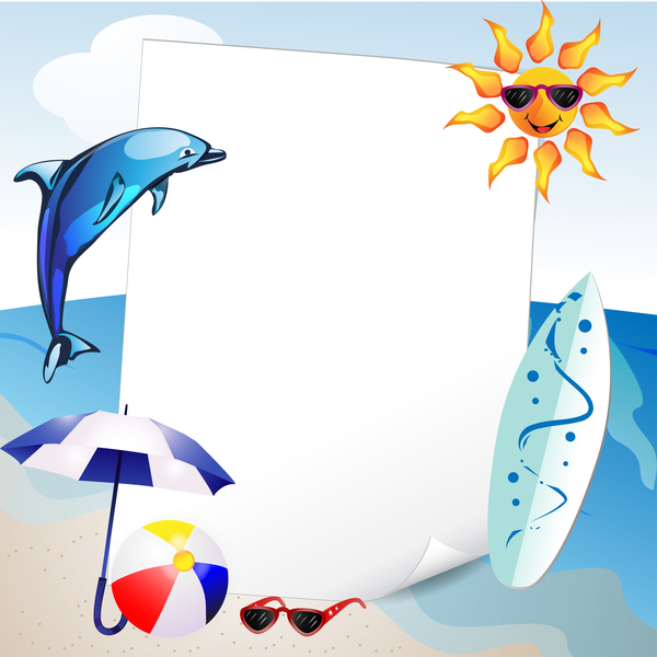 Sommer-Reise-Hintergrund mit Strand und Cartoon Sonnenvektor 05 Strand Sonne Sommer Reise cartoon   